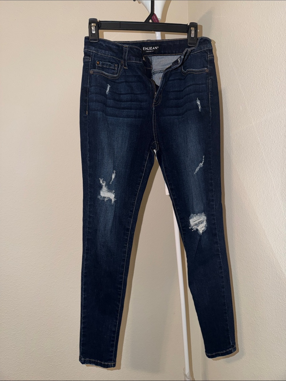 ENJEAN Dark Indigo Ripped Skinny Jeans - Stretch Fit
